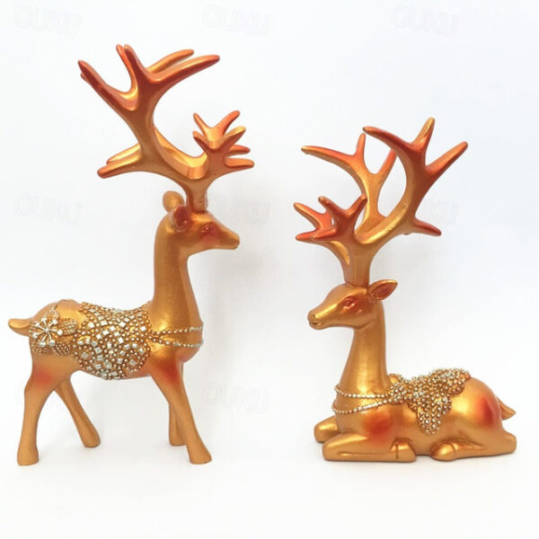 2pcs Deer Ornament Figurines,Creative Deer Decor Decoration, Car Interior Reindeer Accessory Couple Plush Ornaments, Desktop Center Statue ,Shape Scul