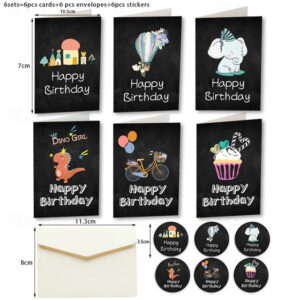 6pcs/sets Happy Birthday Card Cute Cartoon Dinosaur Cake Gift Postcard with Envelope Sticker Birthday Party Invitation Greeting Card. 2024 - US $5.99