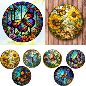 Butterfly Faux Stained Glass Window Cling Suncatcher, Round Dragonfly Wreath Glass, Butterfly Wreath Acrylic Plate Decoration 2025 - US $9.49