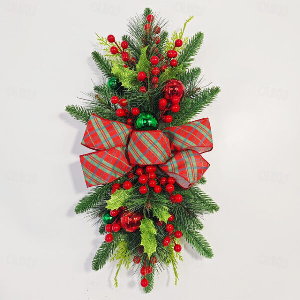 Christmas Wreath Outdoor for Front Door Winter Wreath Window Wall Decoration with Lights,Christmas Artificial Pine Lighted Wreath with Cones Needles,